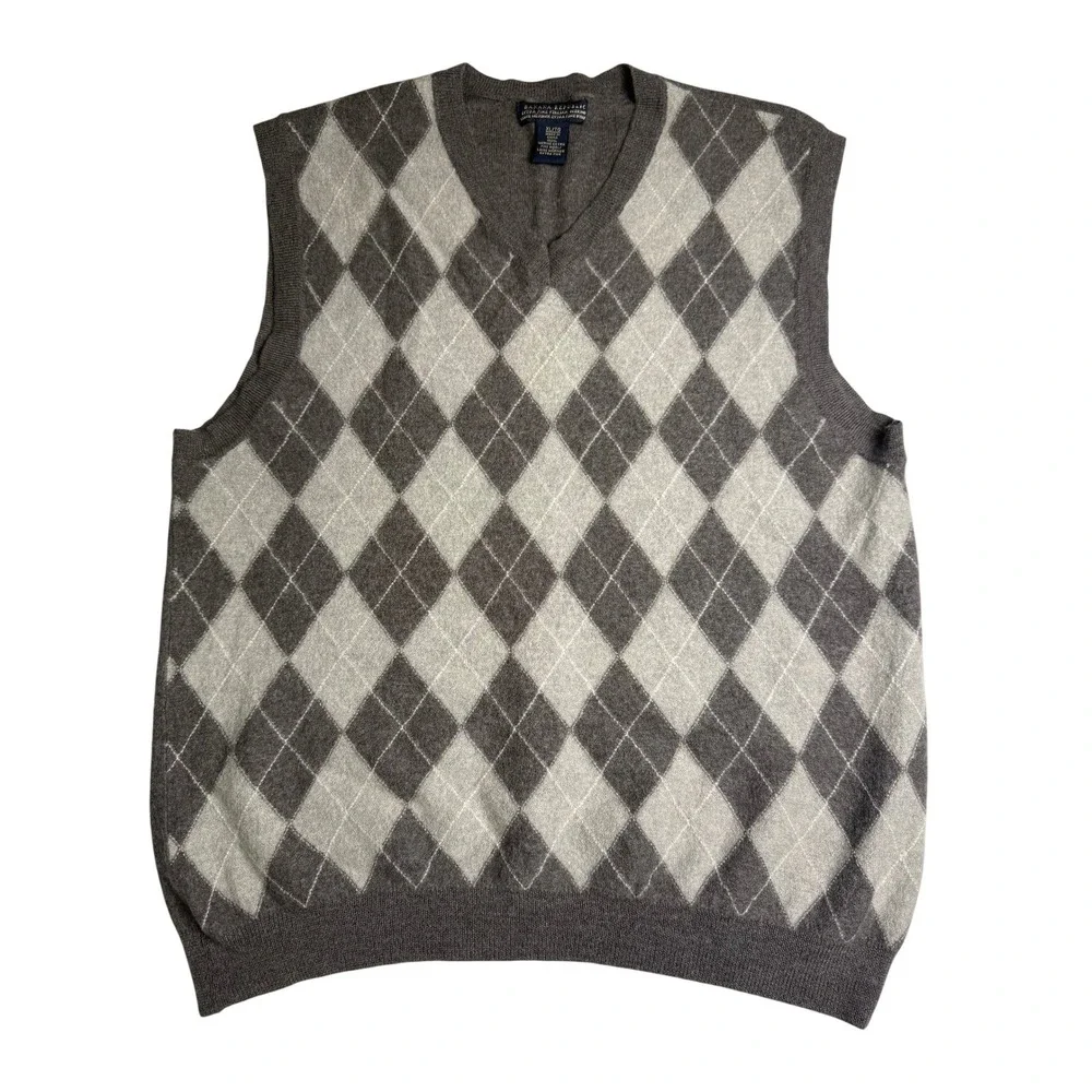 Banana Republic Mens Small Argyle Sweater Vest 100% Extra Fine‎ Merino Wool Gray